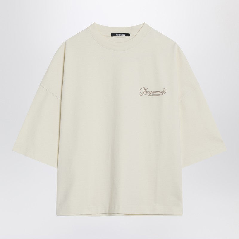 JACQUEMUS Light beige boxy T-shirt with logo
