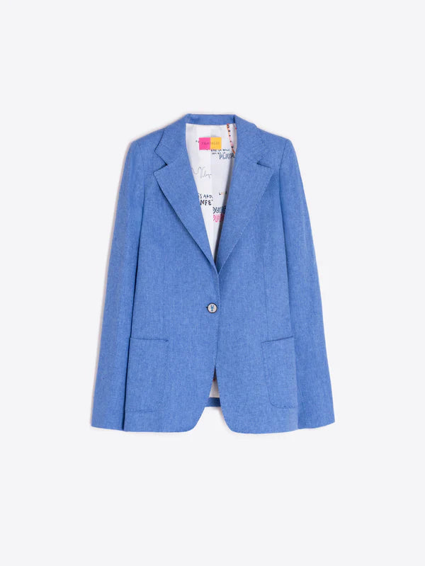 Vilagallo Gadea Light Blue Linen Blend Blazer