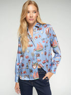 Vilagallo Isa Vintage Print Blue Shirt