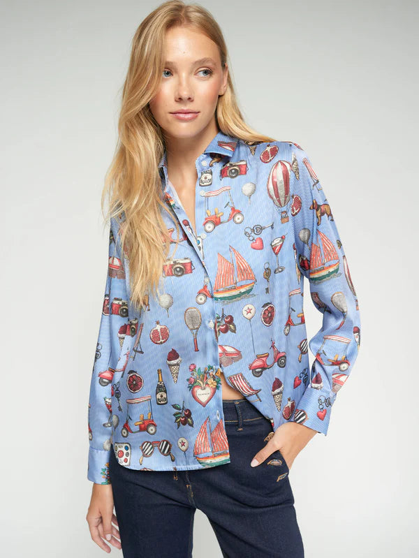 Vilagallo Isa Vintage Print Blue Shirt