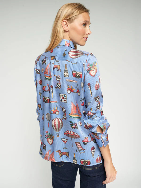 Vilagallo Isa Vintage Print Blue Shirt