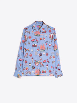 Vilagallo Isa Vintage Print Blue Shirt