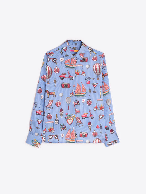 Vilagallo Isa Vintage Print Blue Shirt