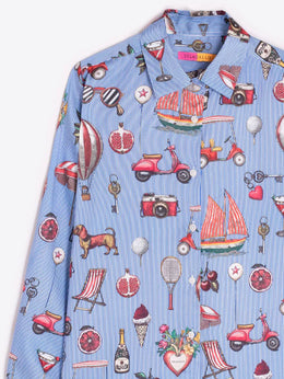 Vilagallo Isa Vintage Print Blue Shirt