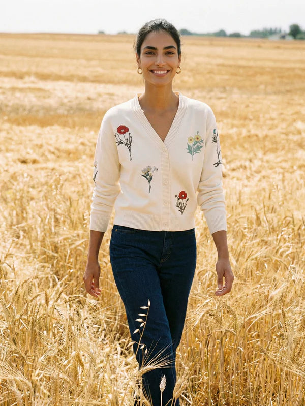 Vilagallo Alina Floral Embroidered Cardigan