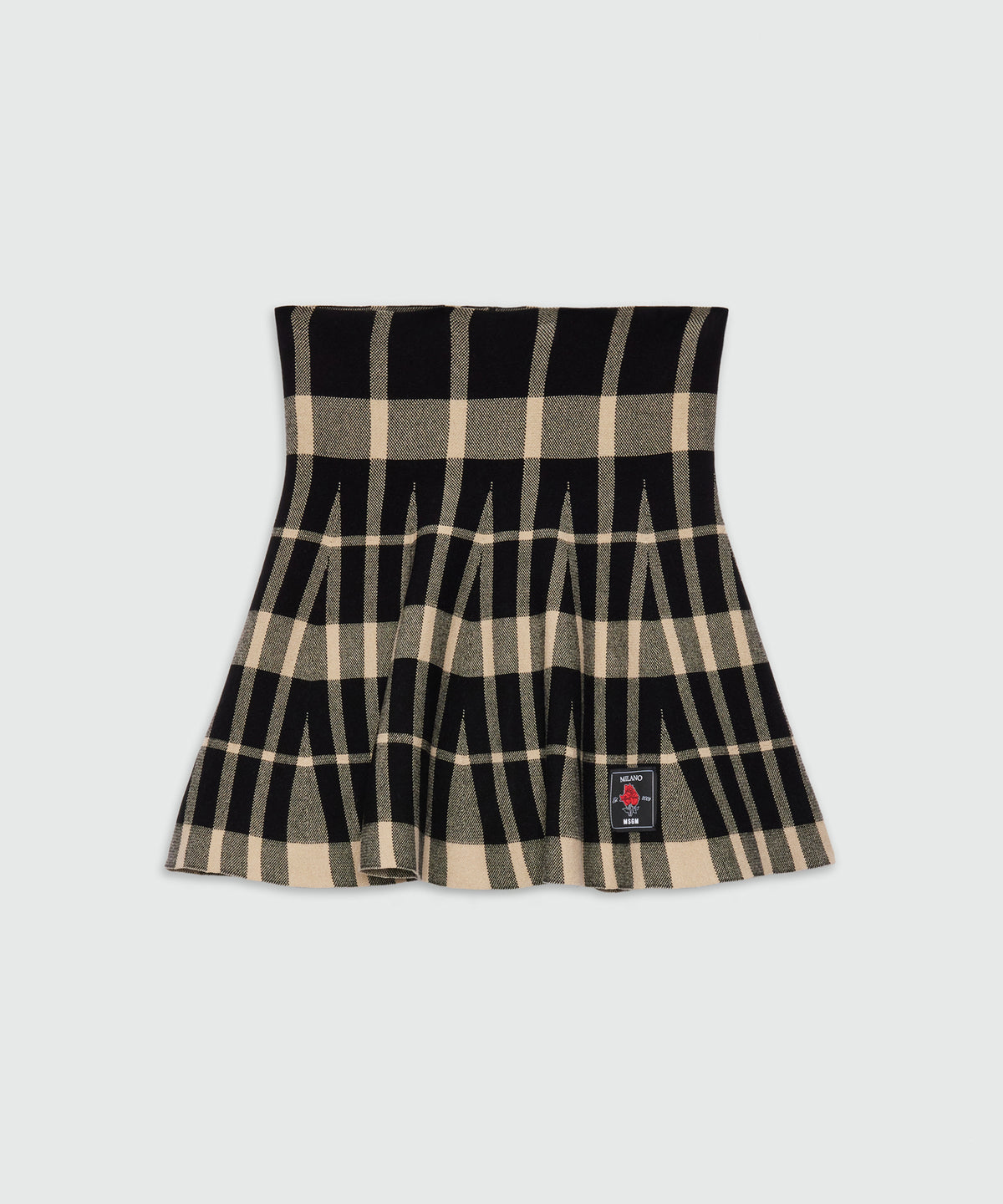 MSGM Checked Knitted Mini Skirt – Black & Beige