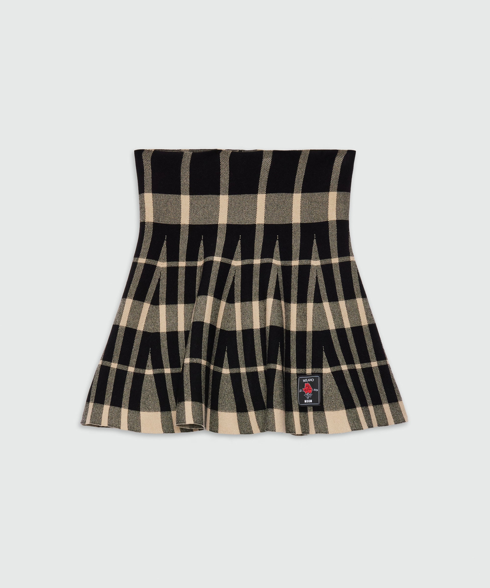 MSGM MSGM Checked Knitted Mini Skirt – Black & Beige