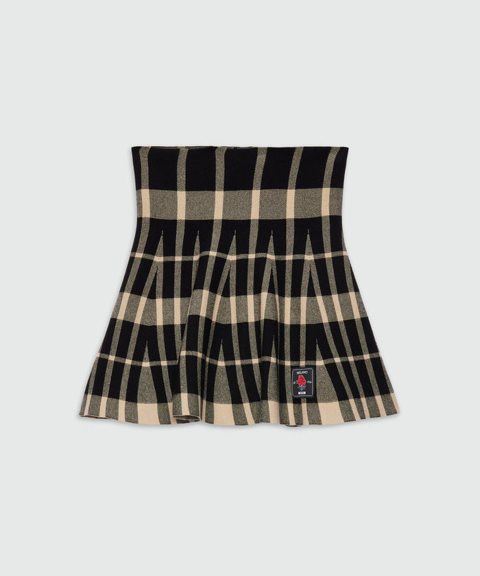 MSGM Checked Knitted Mini Skirt – Black & Beige