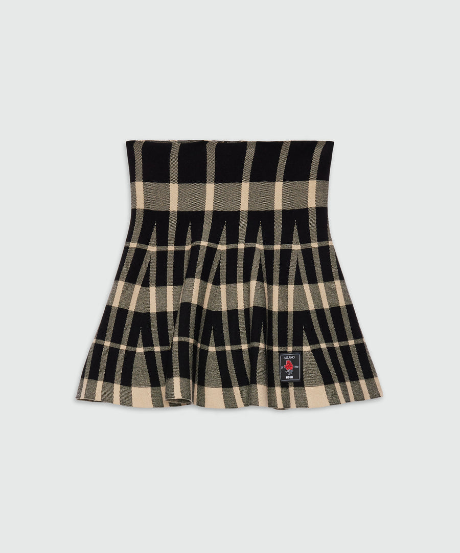 MSGM Checked Knitted Mini Skirt – Black & Beige