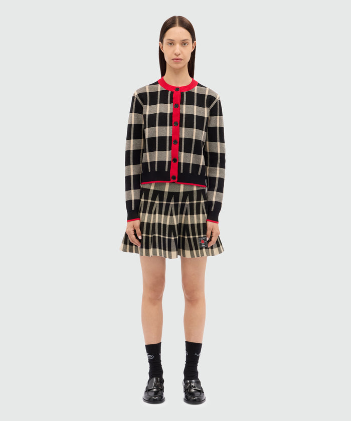MSGM Checked Knitted Mini Skirt – Black & Beige