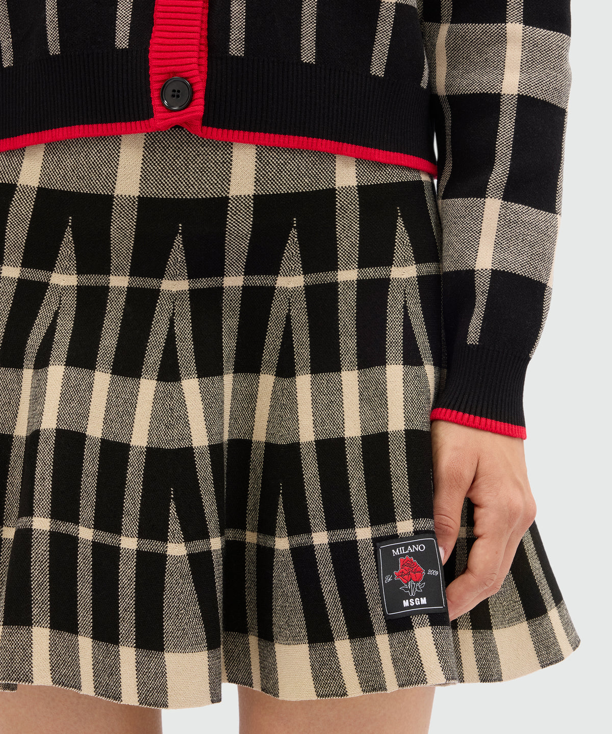 MSGM Checked Knitted Mini Skirt – Black & Beige