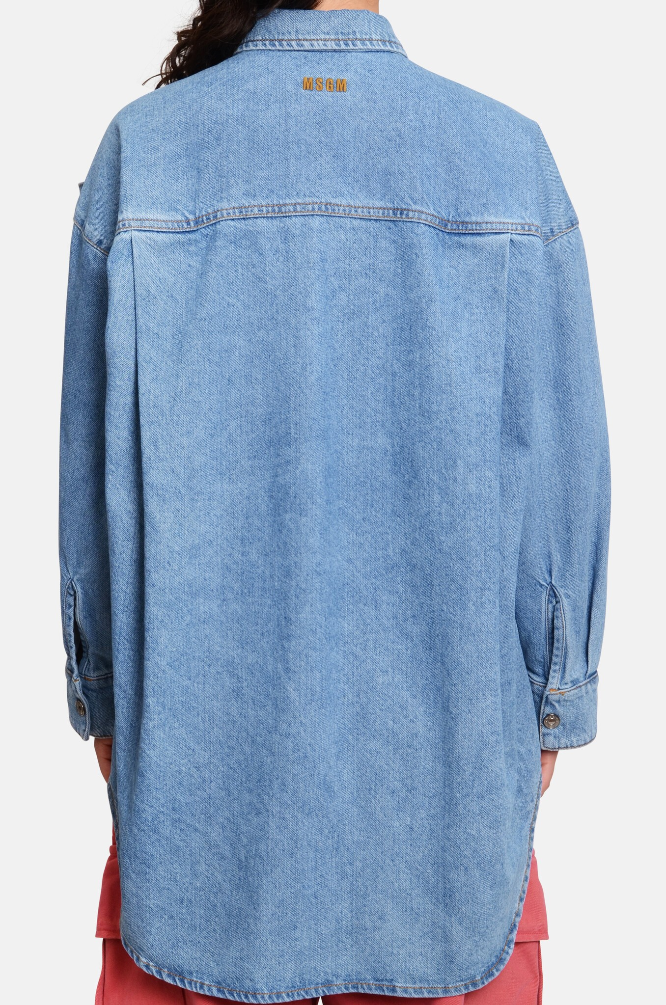 MSGM Oversized Denim Shirt with Bow Detail – Ink Blue