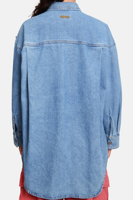 MSGM Oversized Denim Shirt with Bow Detail – Ink Blue