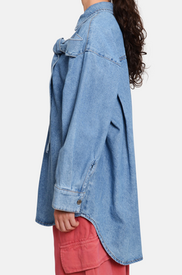 MSGM Oversized Denim Shirt with Bow Detail – Ink Blue