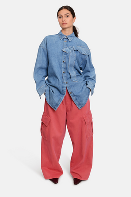 MSGM Oversized Denim Shirt with Bow Detail – Ink Blue