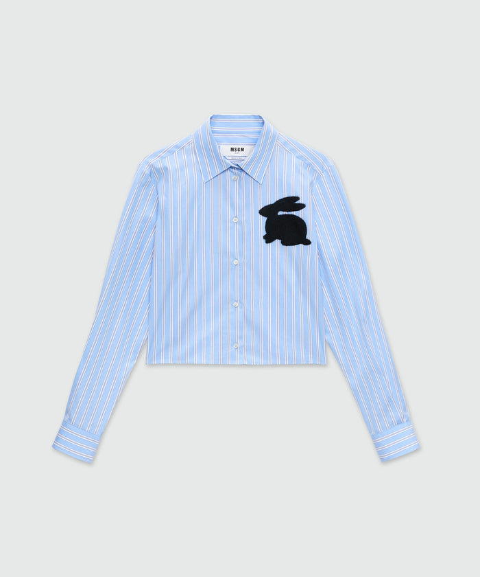 MSGM Striped Cropped Cotton Shirt – Light Blue