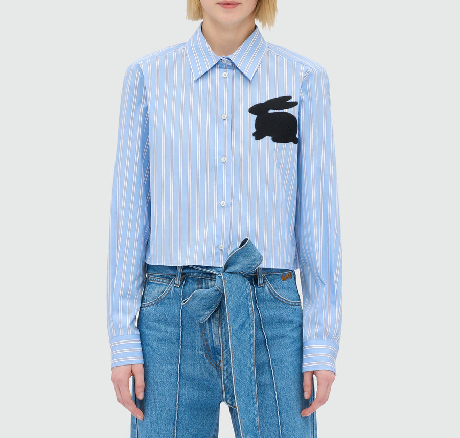 MSGM Striped Cropped Cotton Shirt – Light Blue