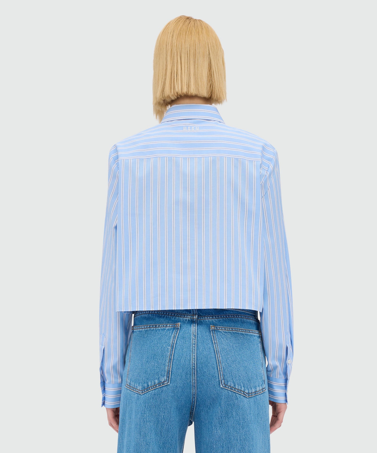 MSGM Striped Cropped Cotton Shirt – Light Blue