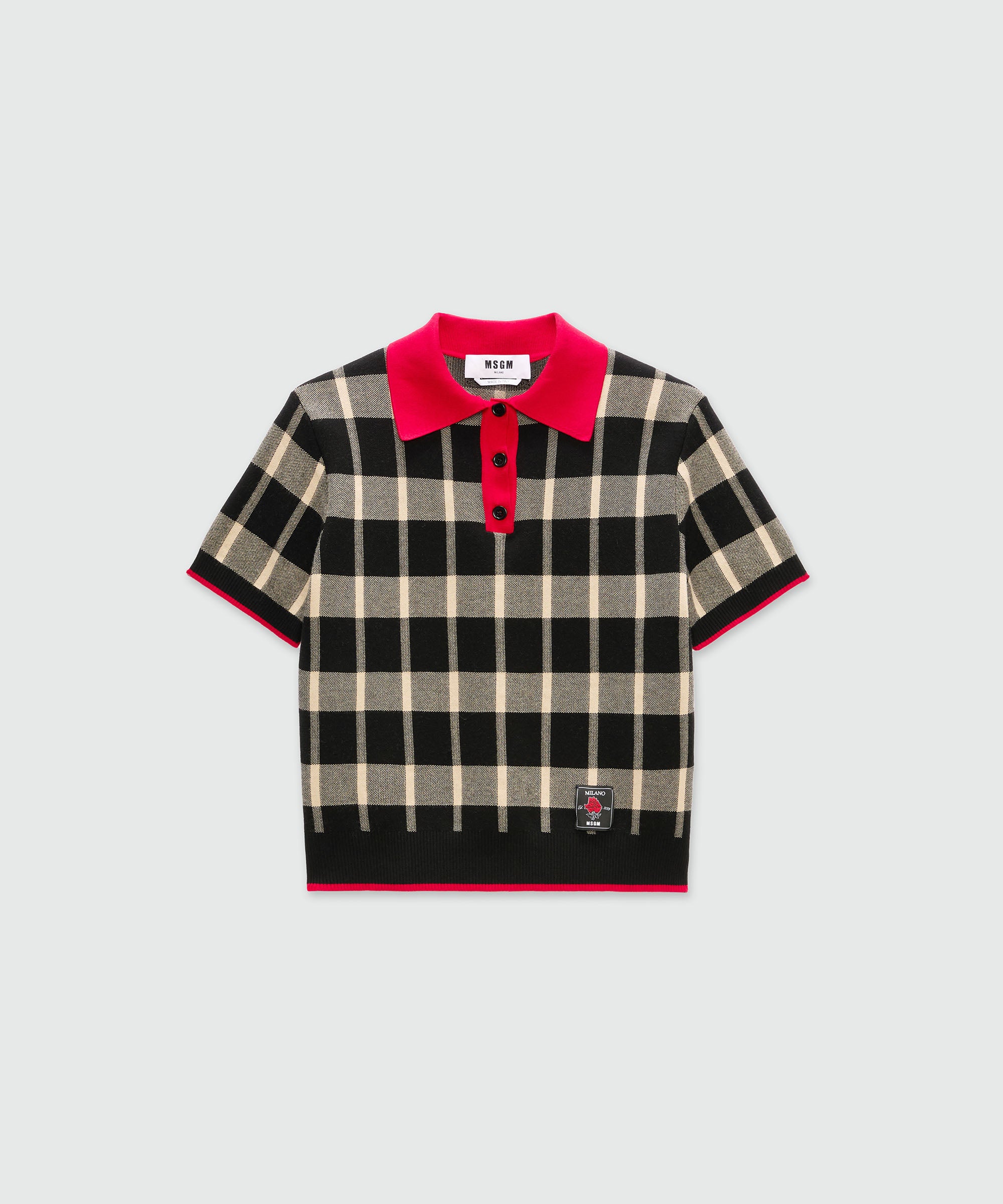 MSGM MSGM Check Techno Piqué Polo Shirt – Black