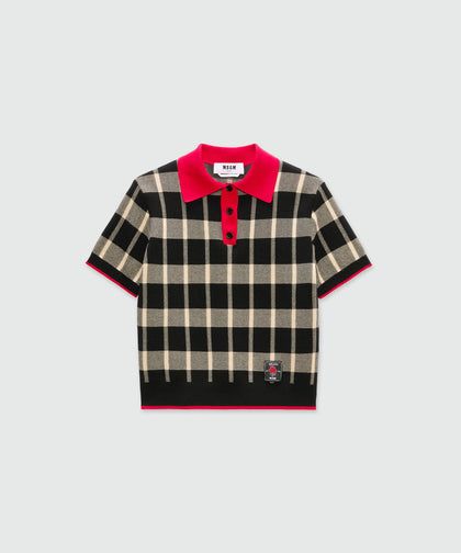 MSGM Check Techno Piqué Polo Shirt – Black