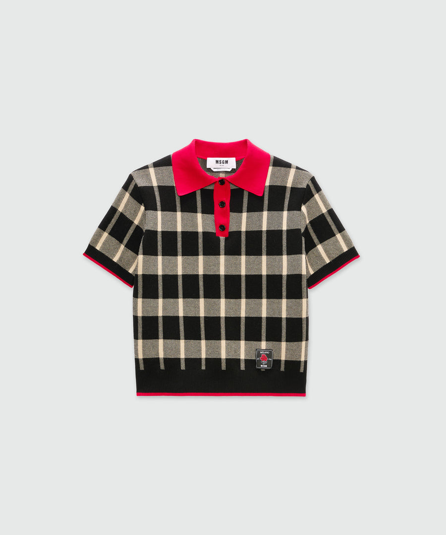 MSGM Check Techno Piqué Polo Shirt – Black