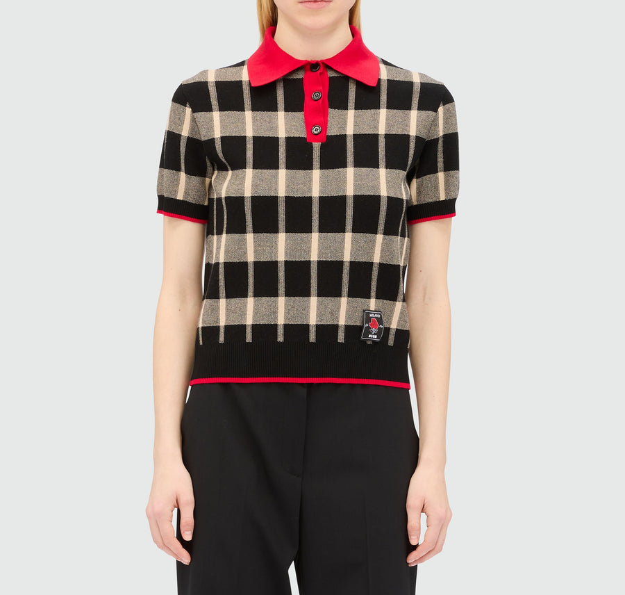 MSGM Check Techno Piqué Polo Shirt – Black