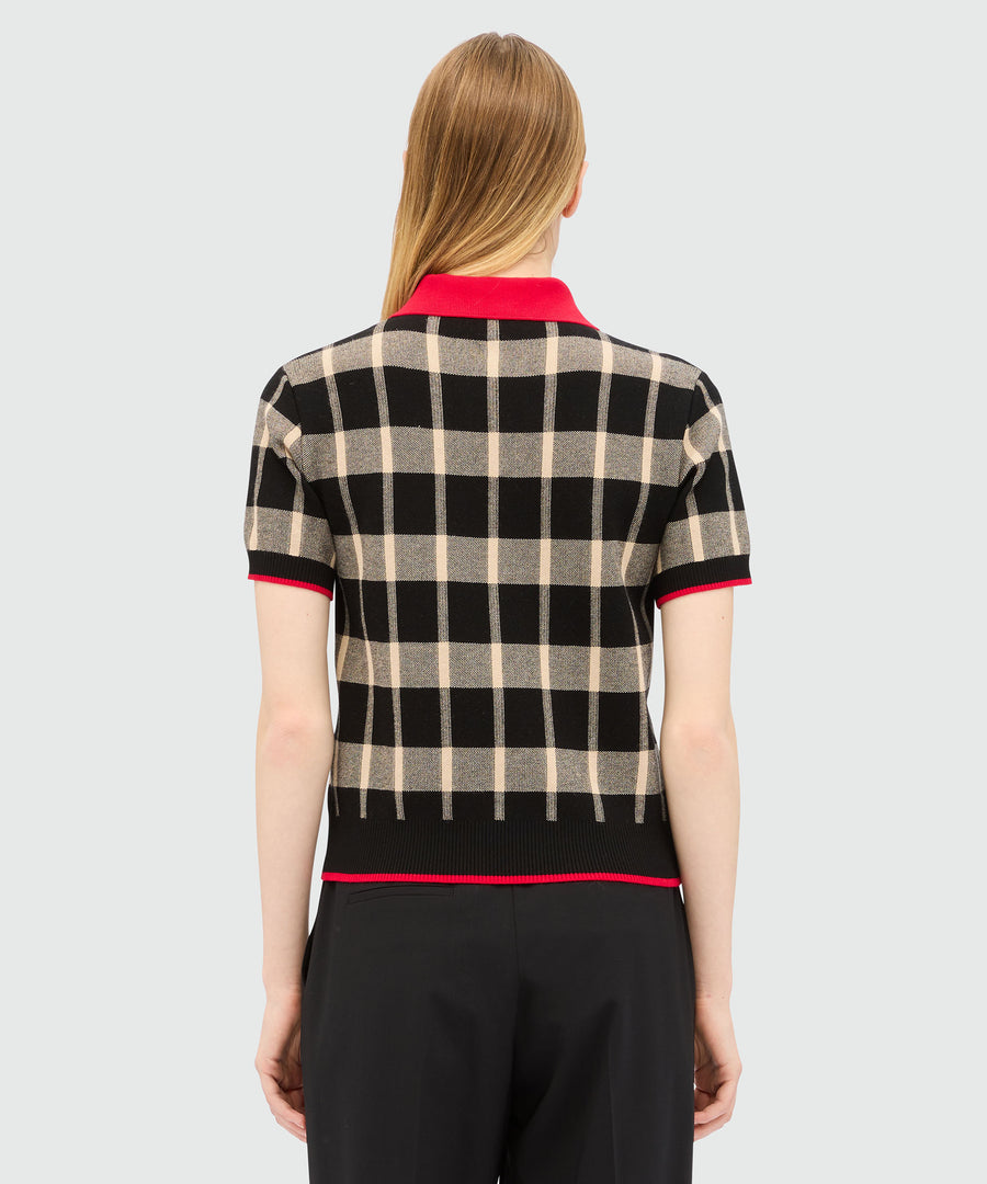 MSGM Check Techno Piqué Polo Shirt – Black
