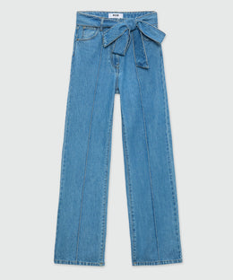 MSGM High-Waist Belted Wide-Leg Jeans – Ink Blue