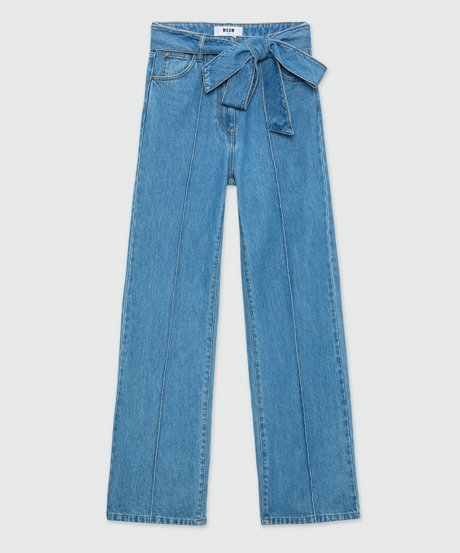 MSGM High-Waist Belted Wide-Leg Jeans – Ink Blue