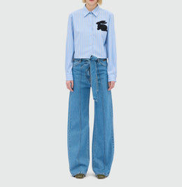 MSGM High-Waist Belted Wide-Leg Jeans – Ink Blue