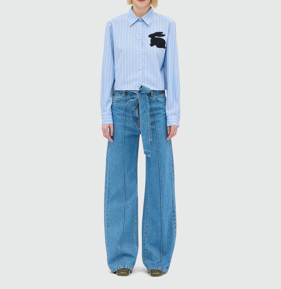 MSGM High-Waist Belted Wide-Leg Jeans – Ink Blue