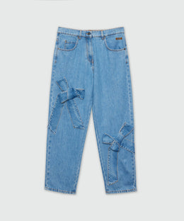 MSGM Bow Detail Five-Pocket Denim Pants – Ink Blue
