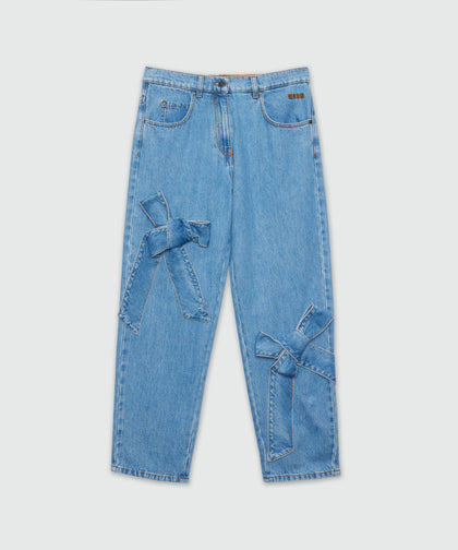 MSGM Bow Detail Five-Pocket Denim Pants – Ink Blue