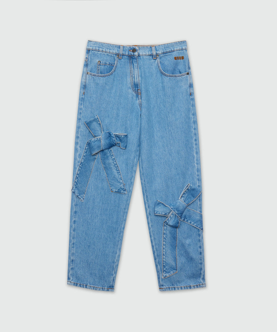 MSGM Bow Detail Five-Pocket Denim Pants – Ink Blue