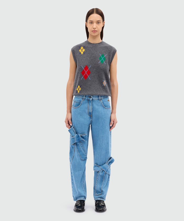 MSGM Bow Detail Five-Pocket Denim Pants – Ink Blue