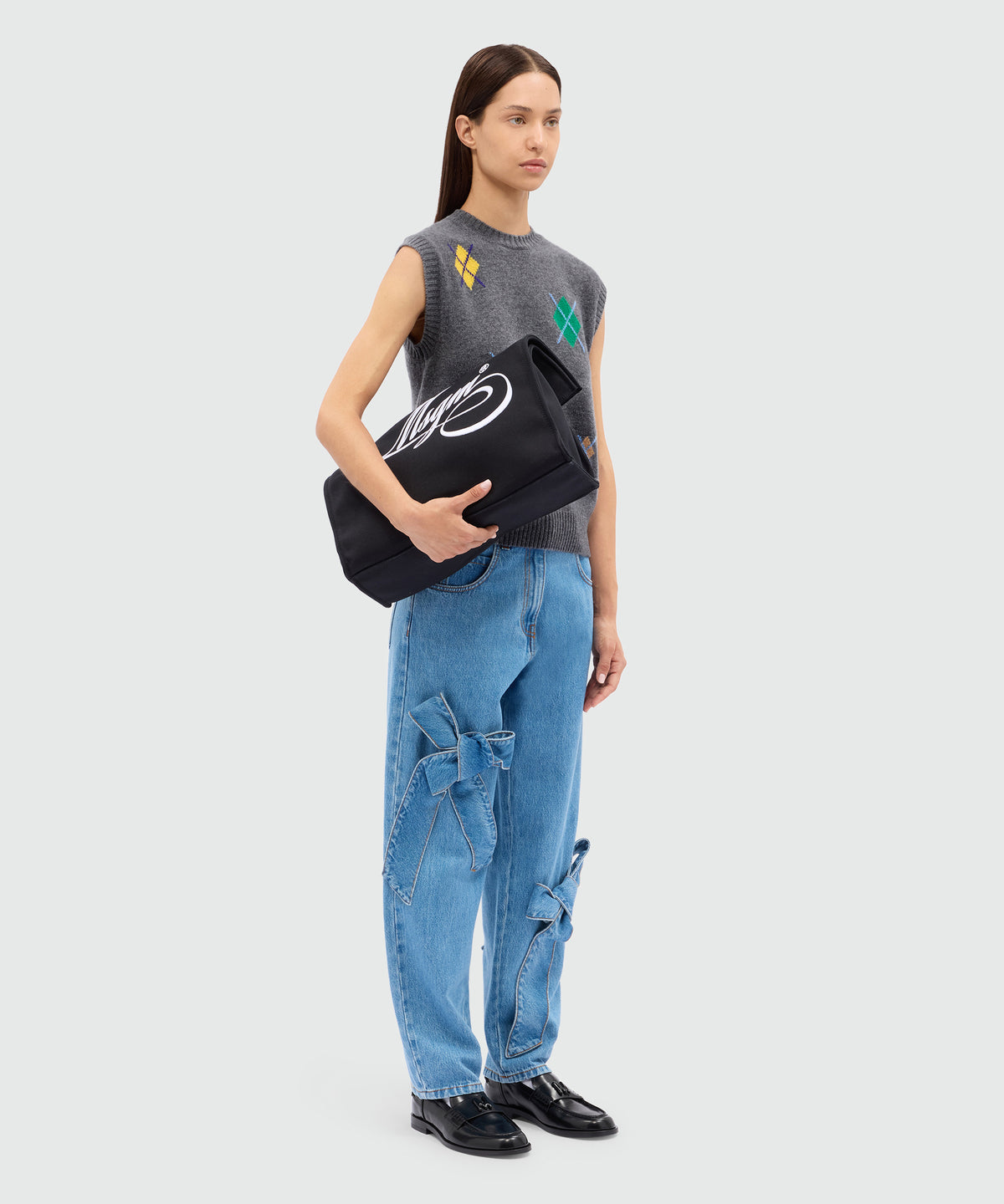 MSGM Bow Detail Five-Pocket Denim Pants – Ink Blue