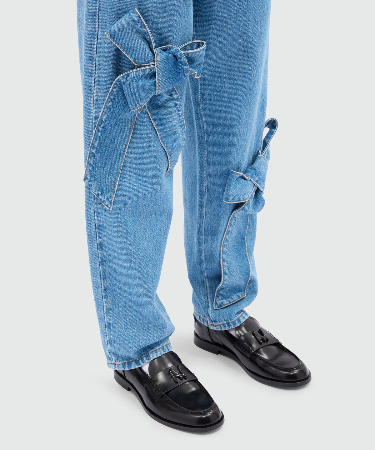 MSGM Bow Detail Five-Pocket Denim Pants – Ink Blue