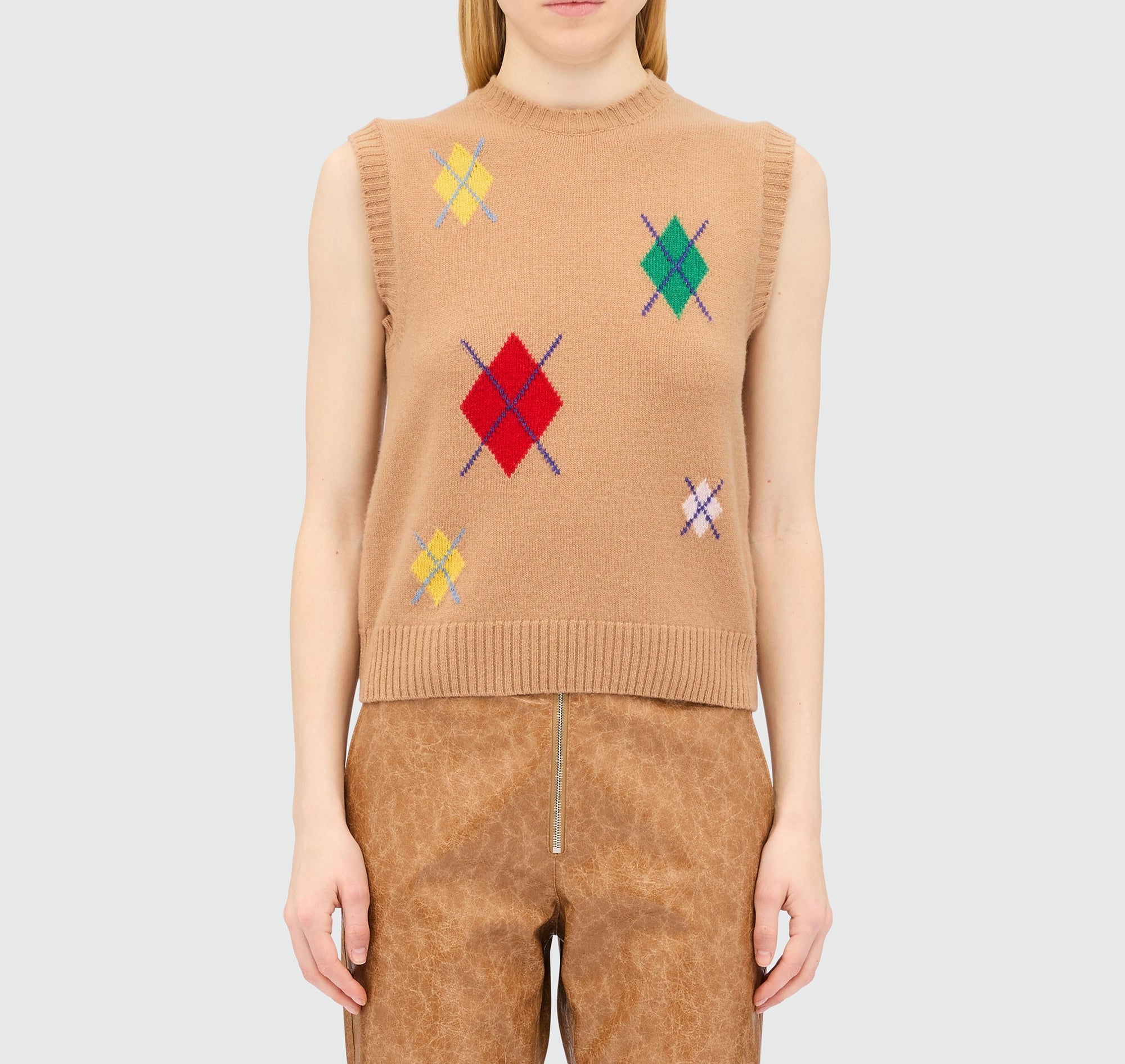MSGM Multicolor Argyle Knit Vest – Beige