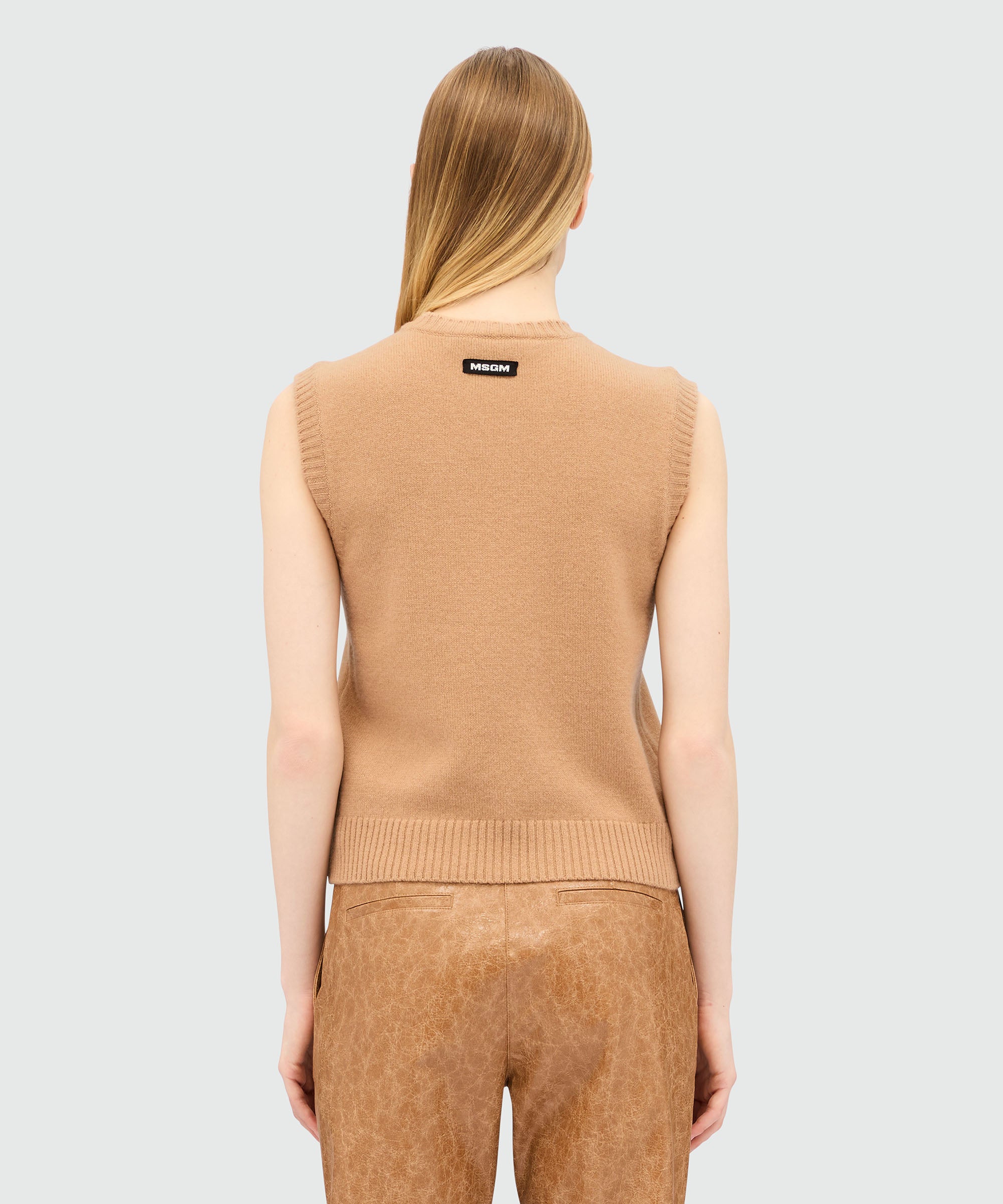 MSGM Multicolor Argyle Knit Vest – Beige