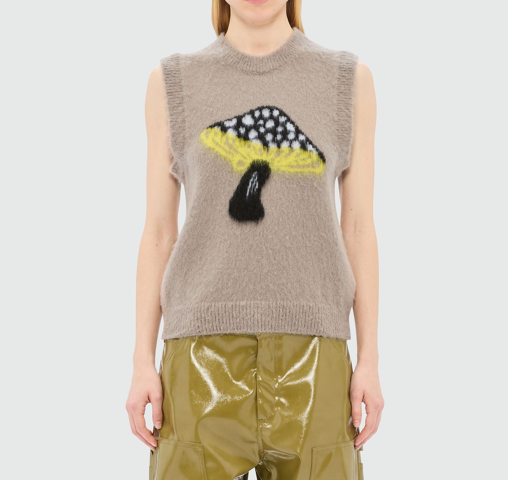 MSGM “Fantastic Mushroom” Jacquard Mohair Vest – Grey