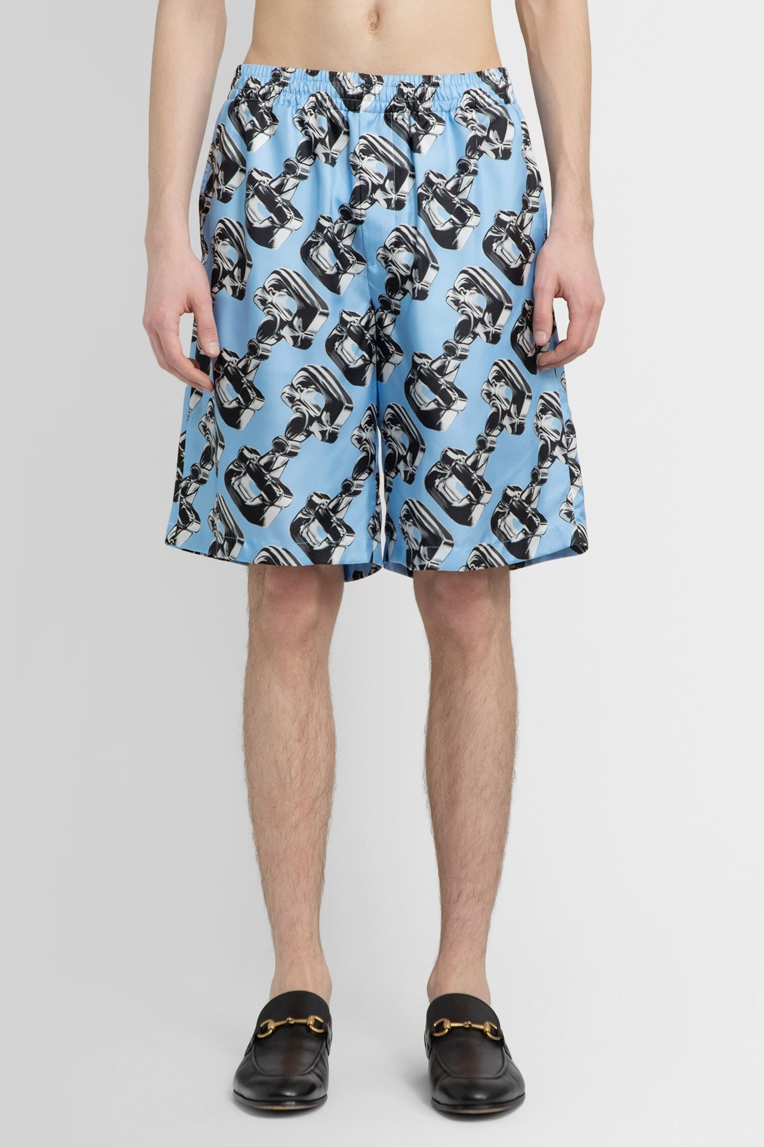 3D Glass Horsebit Print Silk Shorts