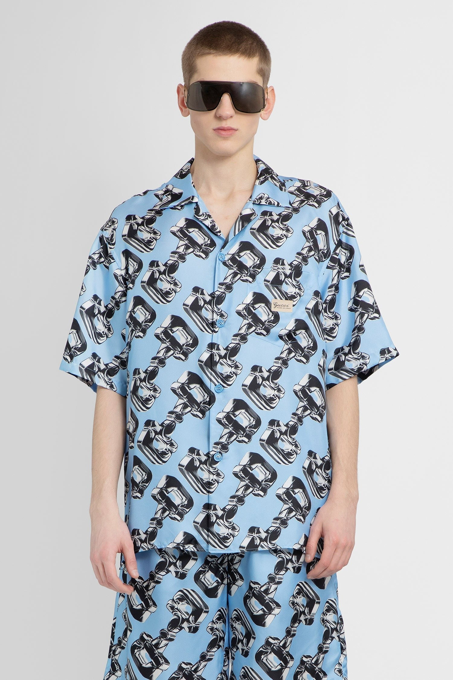 3D Horsebit Print Silk Shirt