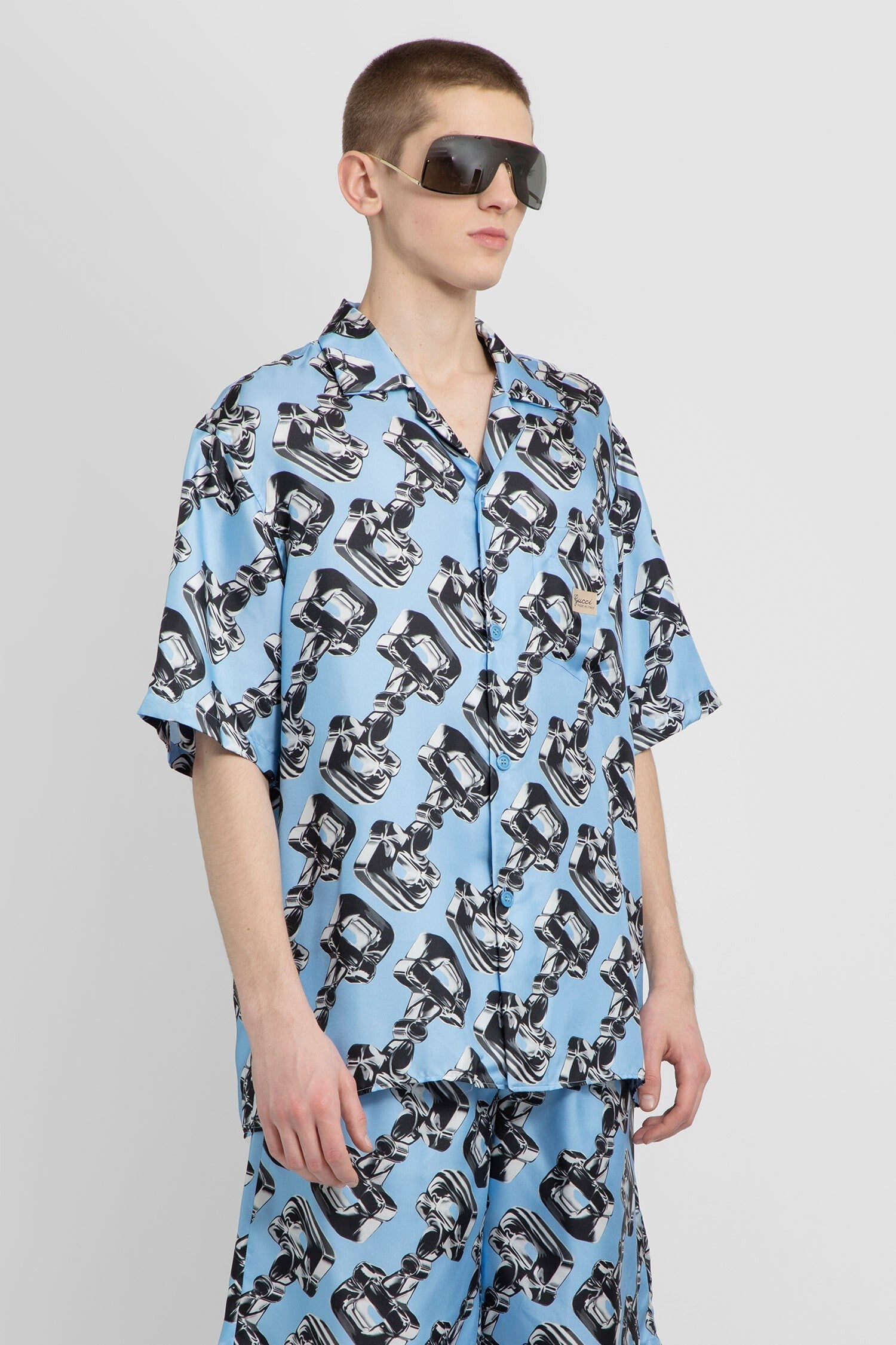 3D Horsebit Print Silk Shirt