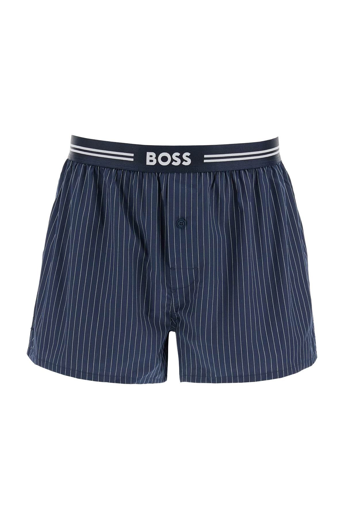 Boss set 3 boxer uomo cotone blu scuro righe quadretti vita elastica aw2024