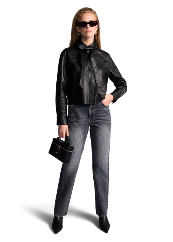 Straight Leg Jeans in Authentic Black Denim Mid Authentic Grey