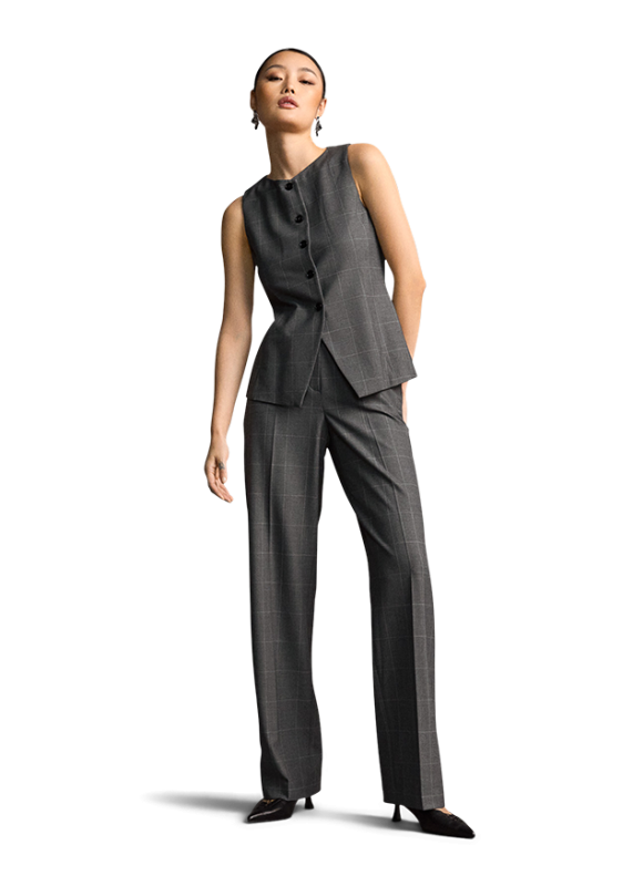 Wide Fit Trousers with Checked Pattern Rock Patterned