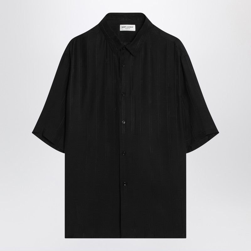 Saint Laurent Black silk shirt with Cassandre logo