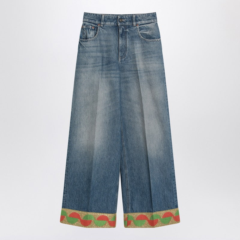 Valentino Blue washed jeans with jacquard bottoms