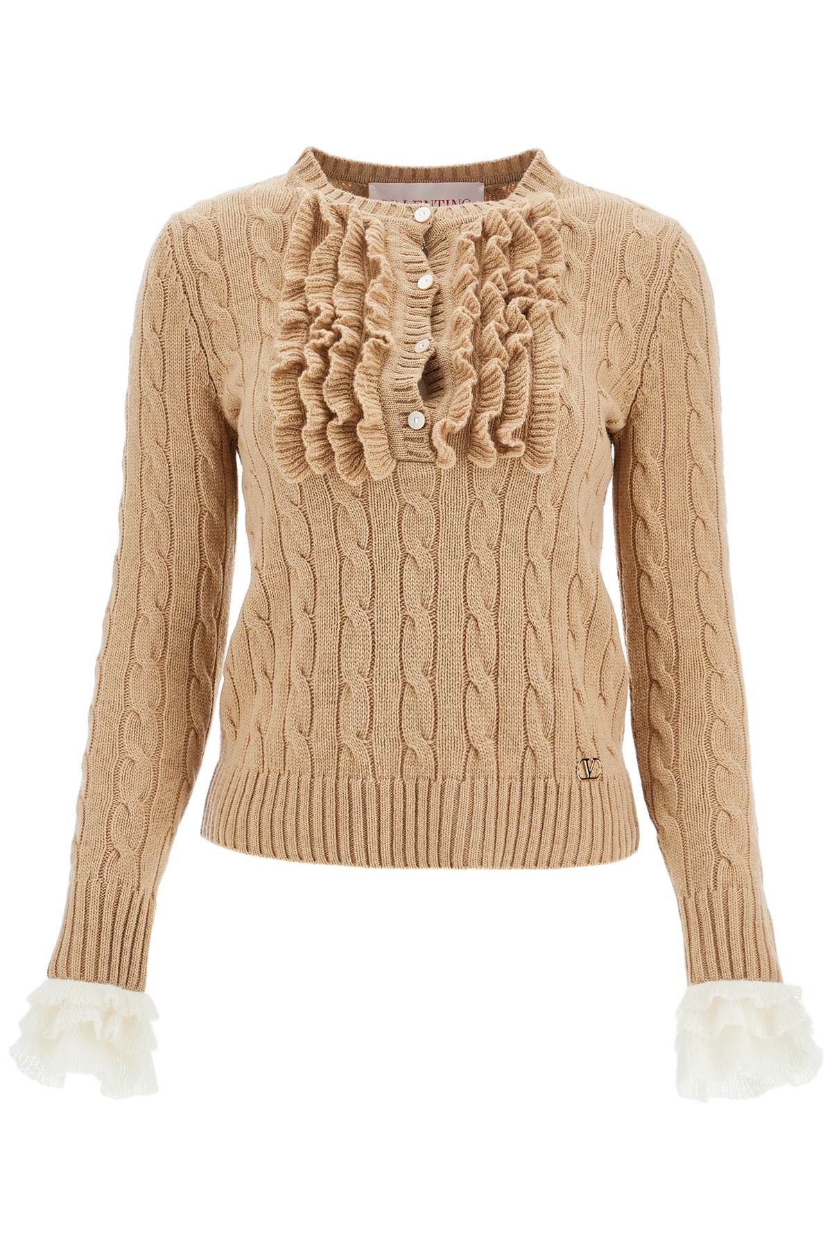 Valentino Garavani beige and ivory cable knit crew neck sweater