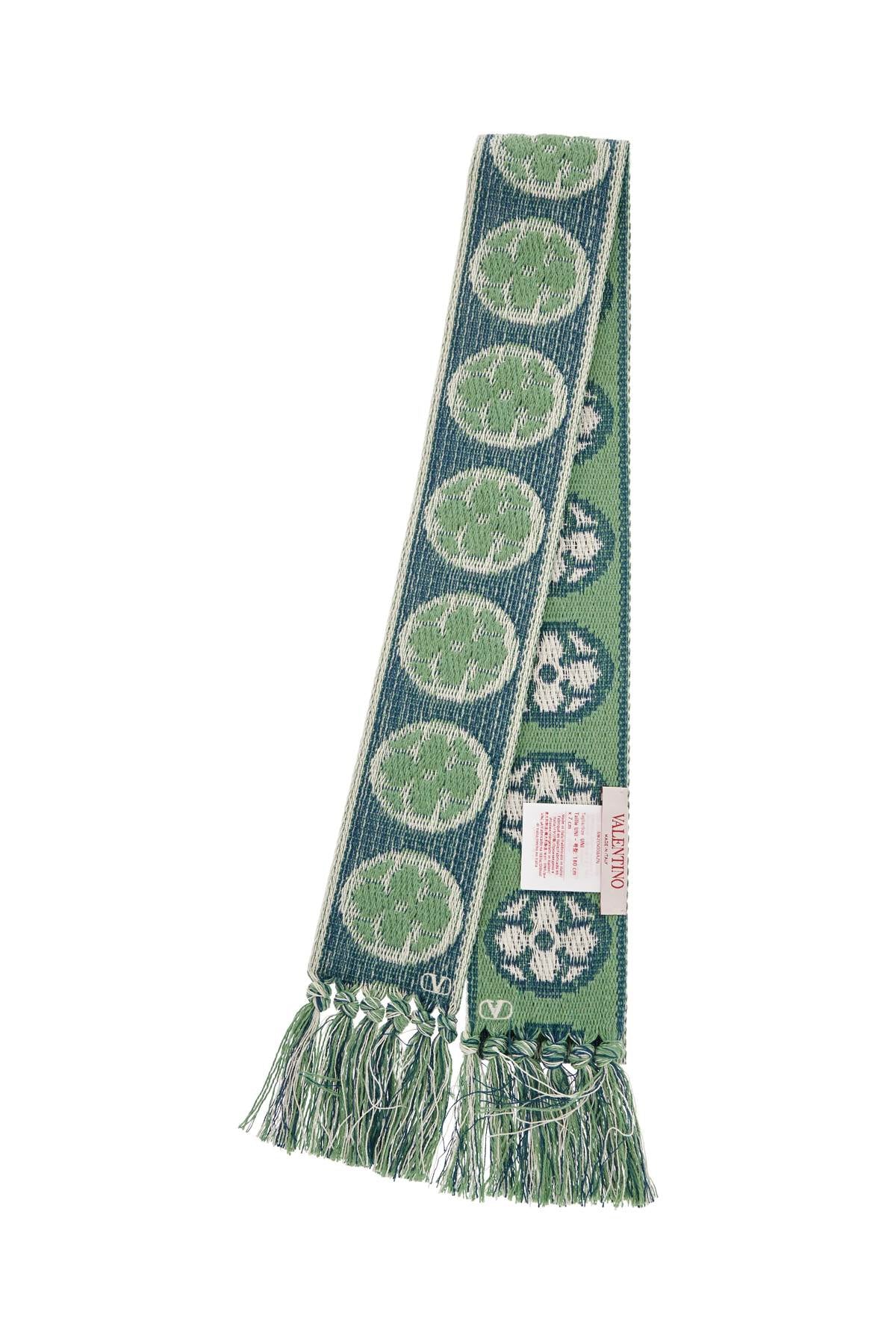 Valentino Garavani floral cotton scarf with ivory*** blue*** and aqua fringes